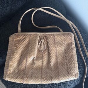 Beige Snake-Skin Shoulder Bag Clutch Purse